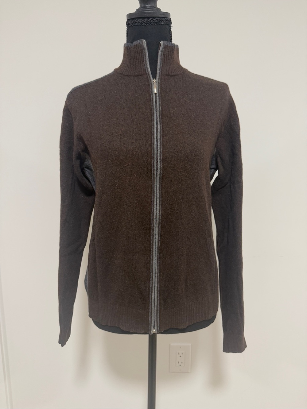 Enzo Mantovani 100% Wool Sweater Made Italy Brown Full Zip Women’s Size S